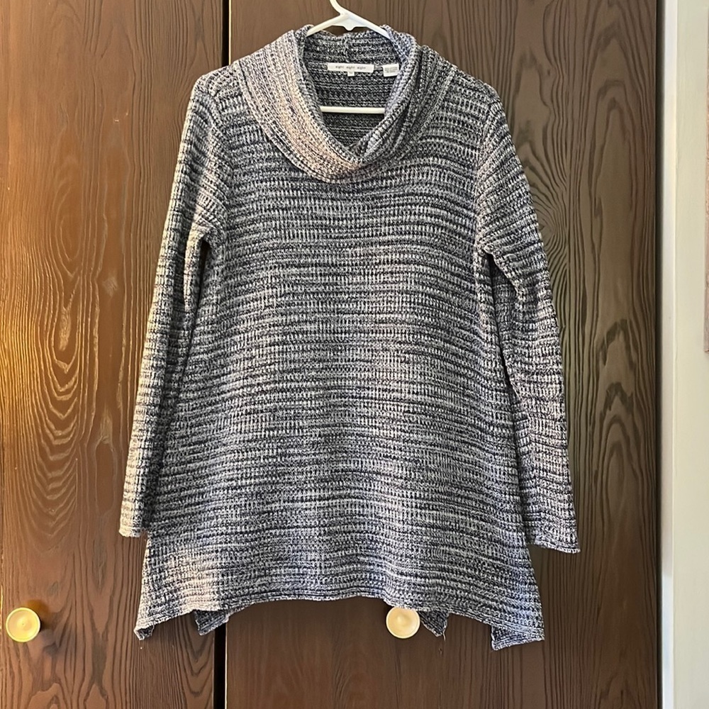 Eight eight eight 100% cotton navy and gray knit sweater. Size Medium. Cowl neck